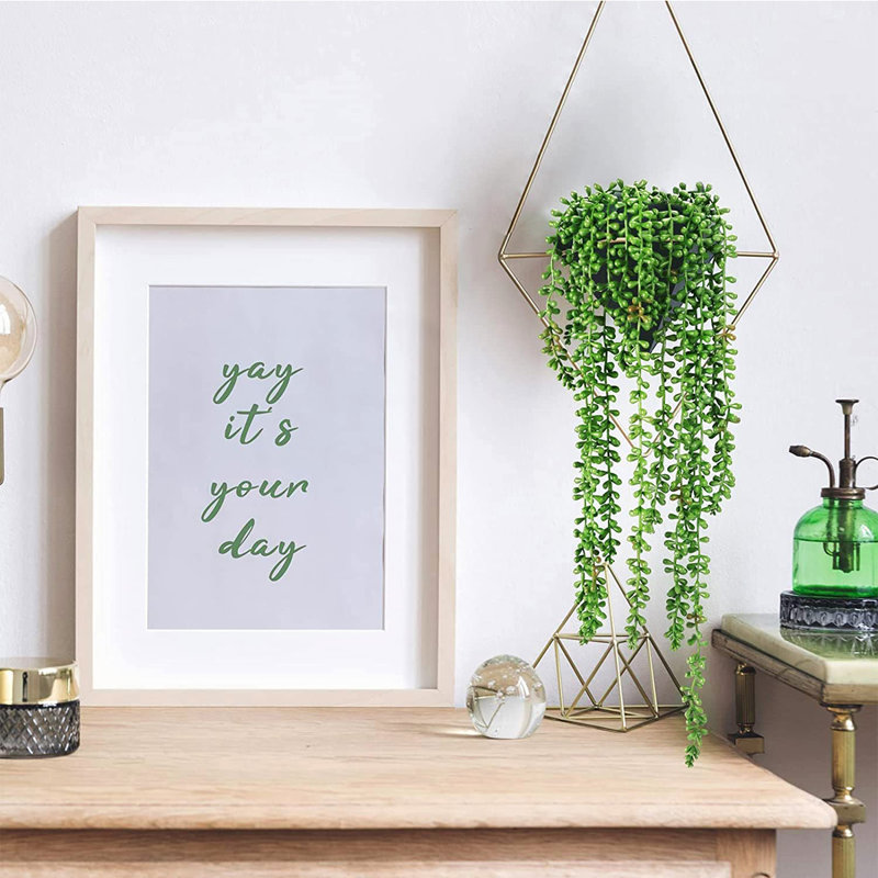 Artificial Succulents Hanging Faux Plants Fake String of Pearls, 13.8" H x 3" W x 3" D