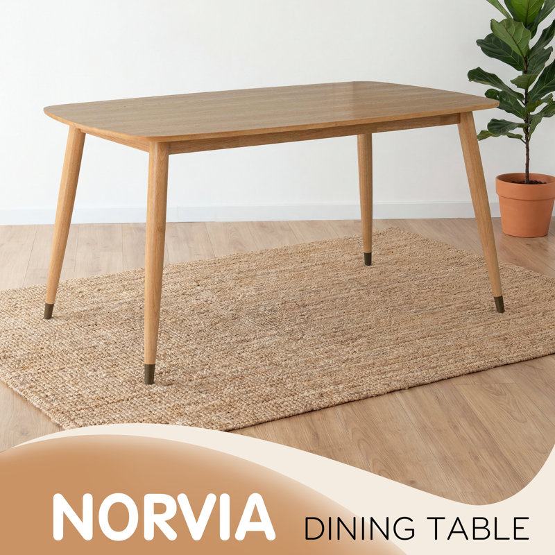 Norvia & Elvara Scandinavian Solid Wood 7-Piece Dining Set, 60'' Rectangular Table with Beveled Edge & Metal-Capped Legs, 6 Windsor Spindle Back Chairs, Honey Oak