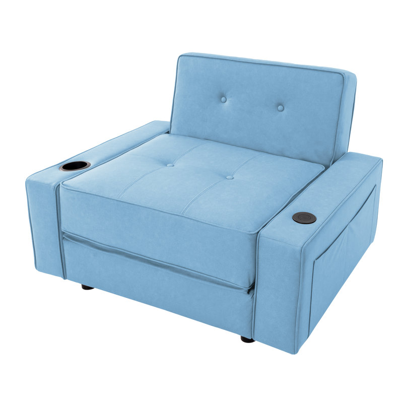 Fauteuil convertible capitonné l 41 po Cournoyer, Microfibre / microsuède bleu, Cuir Leath-air
