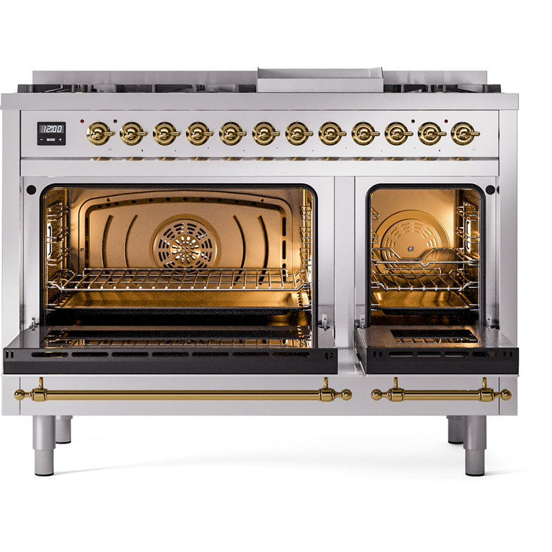 ILVE Nostalgie II Series 48 inch Dual Fuel Range with 8 Sealed Burners, Griddle (Glass Door), Liquid Propane