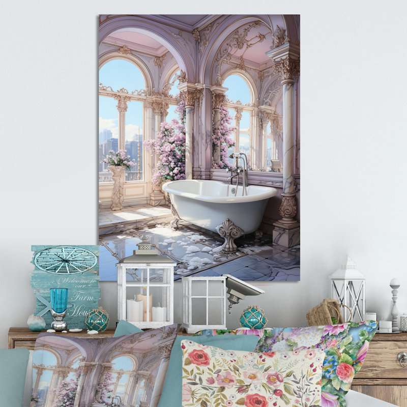 «Bathroom Pastel Serenity II», reproduction d'art mural en métal pour salle de bain, H 32 po x l 16 po