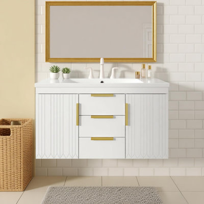Armoire de salle de bain murale 36 po, 2 tiroirs, armoire de salle de bain flottante en bois massif