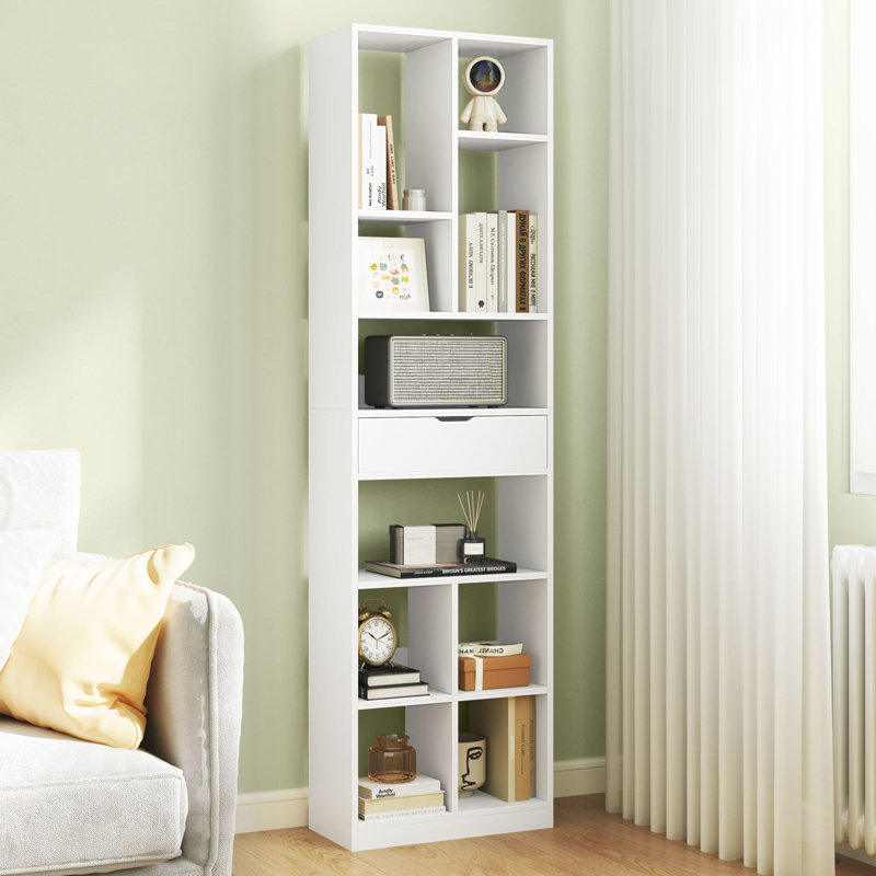 180CM Tall Bookcase Modern Bookshelf With 10 Open Cubes-White
