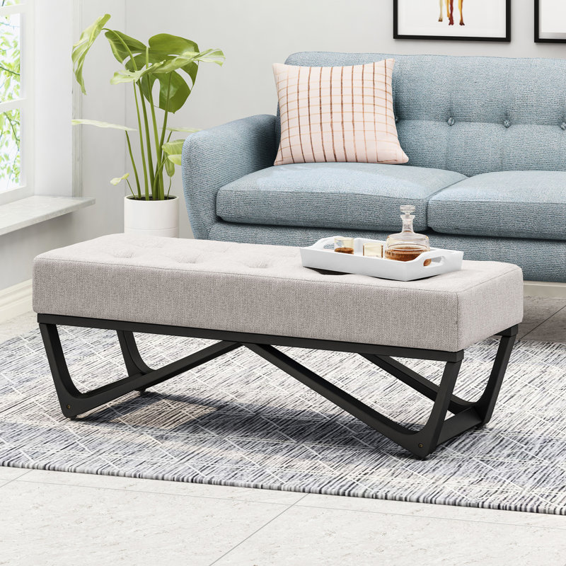 Banc rembourré gris avec coutures gaufrées élégantes, l 46,05 po x P 17,11 po, H 46,05 po x P 17,11 po, Gris clair
