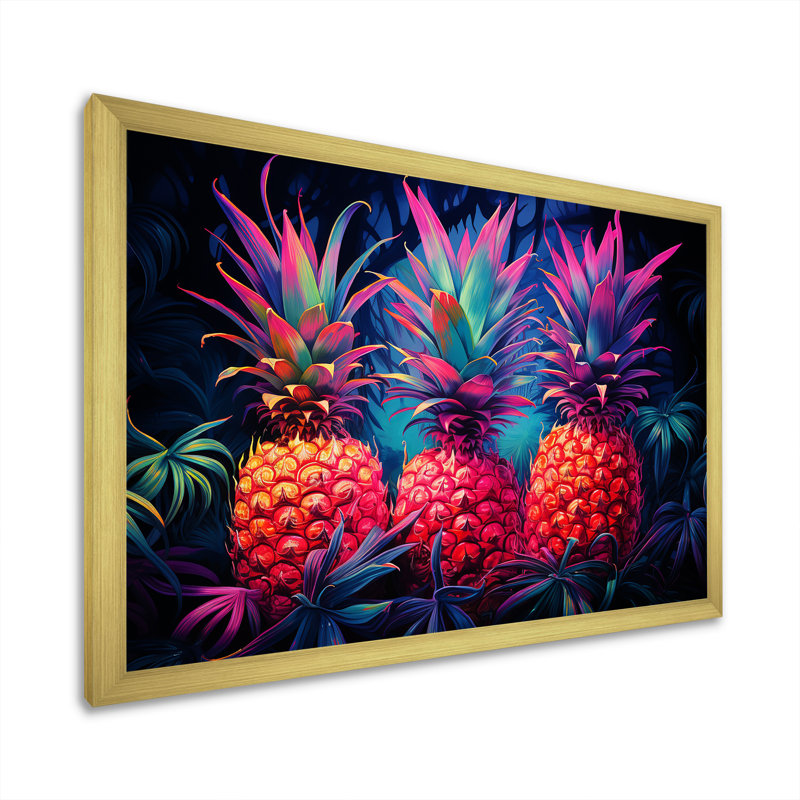 Nectar néon ananas II, H 30 po x l 40 po x P 1,5 po, Cadre photo doré simple