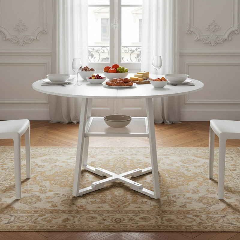 Metal Base Dining Table, White