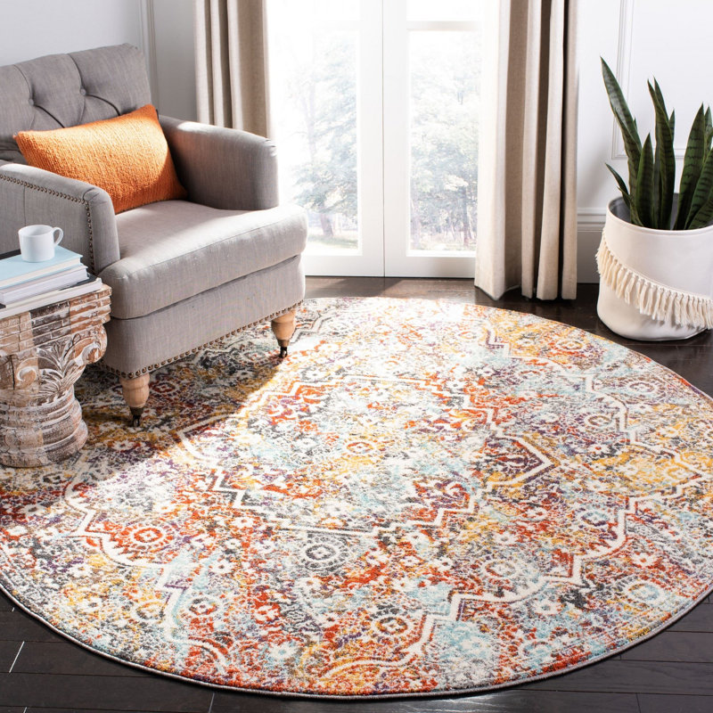 Felty Light Gray/Light Blue Rug, Round 6'7"