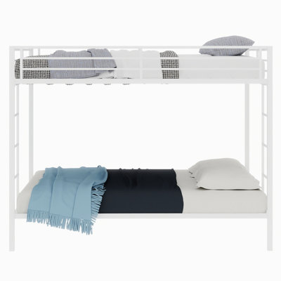 Full - Size, Square Tube Iron Bunk Bed, Metal, Ladders, Easy Access, Wear , Dorms Size Robust Ladders For Resists Wear, Ideal Dormitory Living, 137Cm X 190Cm White