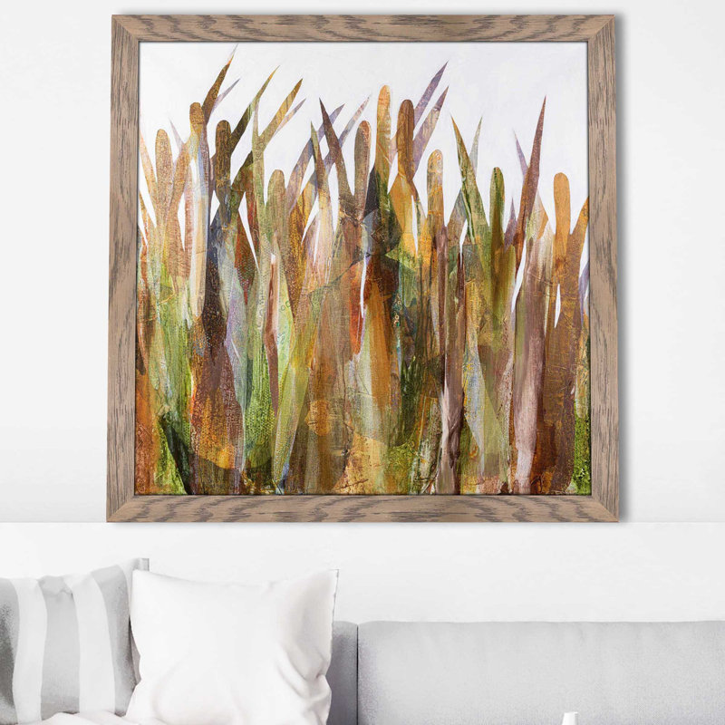 Quenouilles II - Peinture, Cadre taupe délavé, H 31,5 po x l 31,5 po x P 1 po