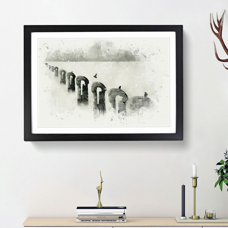 Perched Pigeons in Abstract - Picture Frame Graphic Art Print, 62cm H x 87cm W x 2cm D, Black Framed