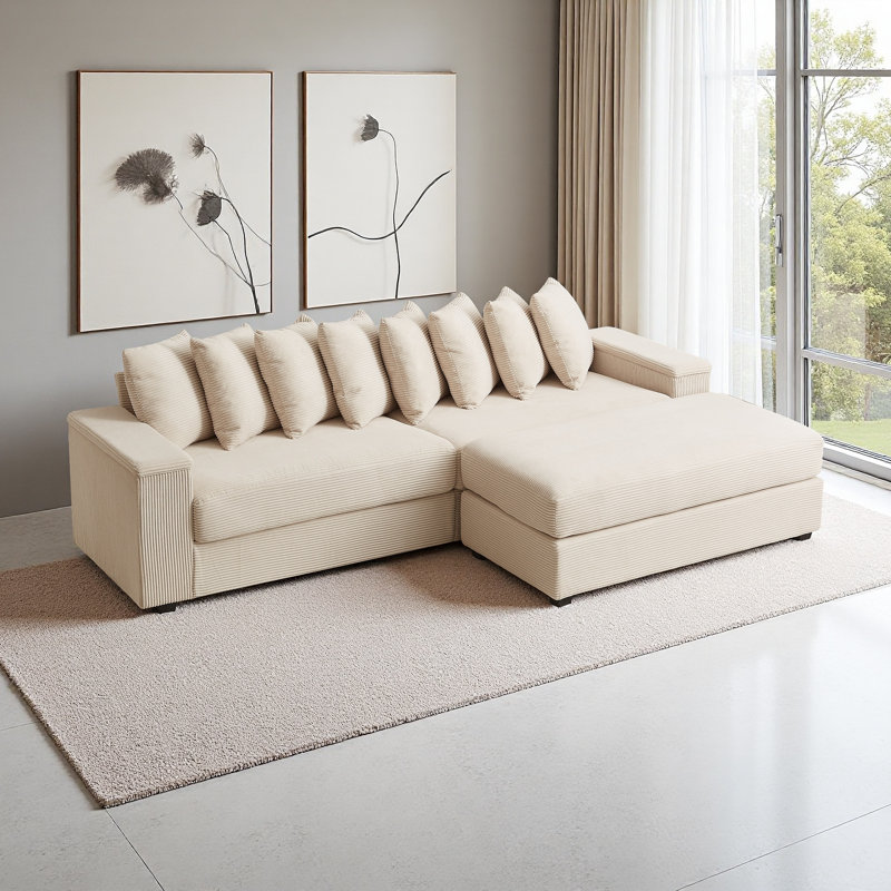 Canapé en L surdimensionné avec méridienne Luxe, Beige Conduroy