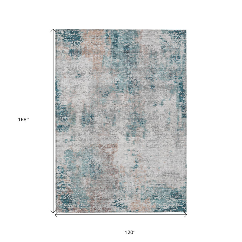 Tapis extérieur lavable abstrait bleu sarcelle 10 pi x 14 pi bleu sarcelle et cuivre