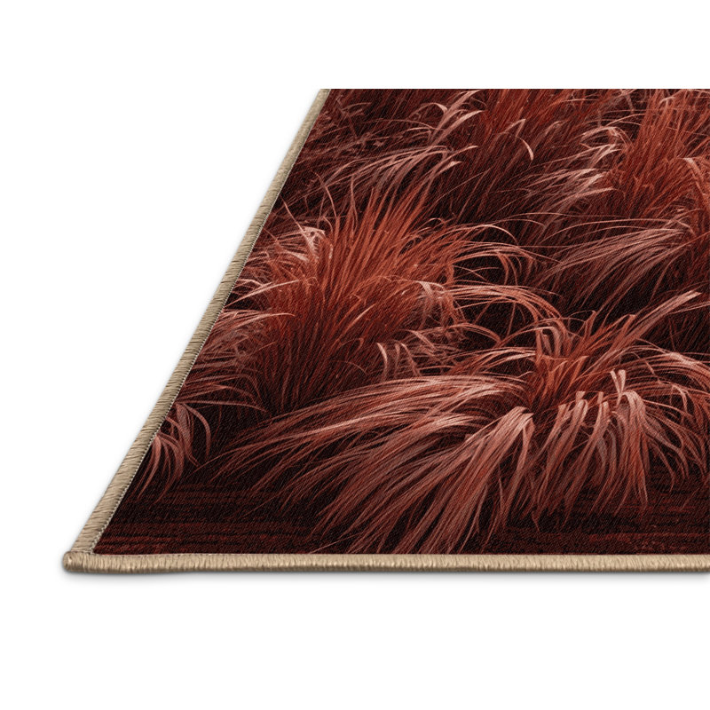 Machine Washable Botanical Brown Area Rug, Square 4'