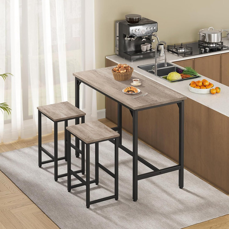 Ensemble de table de salle à manger 3 pièces pour table de cuisine à hauteur de comptoir avec 2 tabourets de bar, un ensemble peu encombrant pour les petits espaces ou les appartements