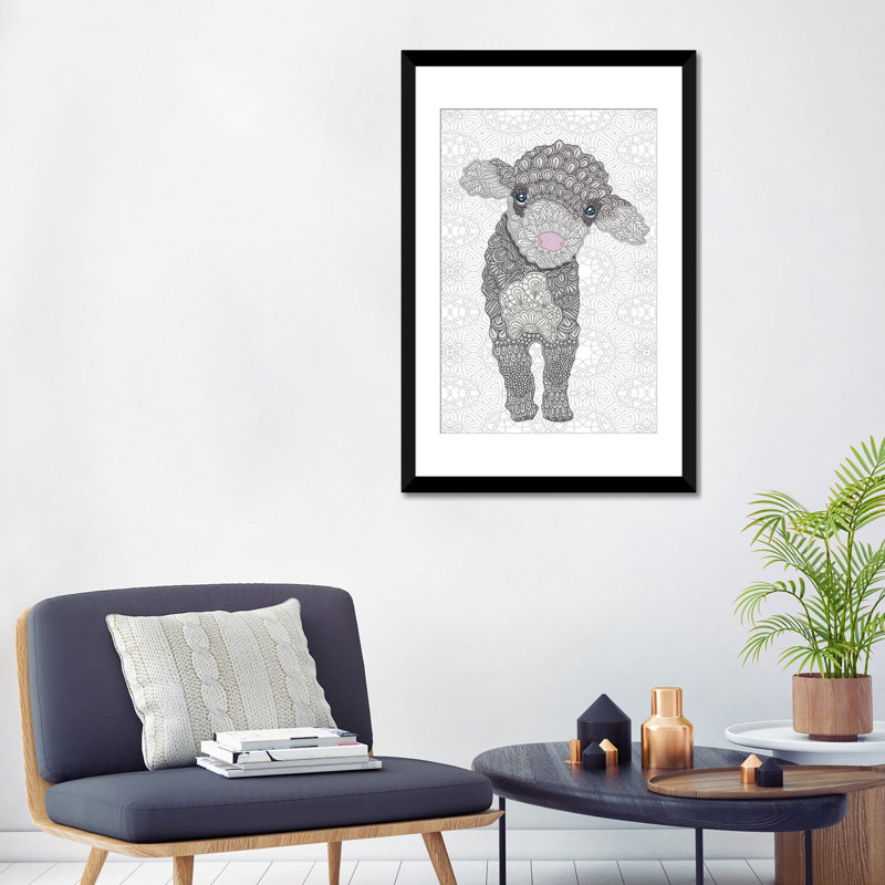 «Little Lamb», art sur toile, Papier d'art encadré noir, H 32 po x l 24 po x P 1 po, Blanc