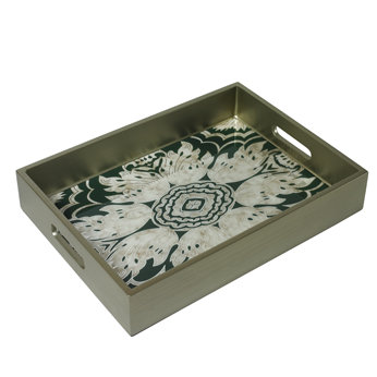 Reverse Painted Mirror Vanity Tray, Medium (2.6" H x 11" W x 15.8" L), Yellow