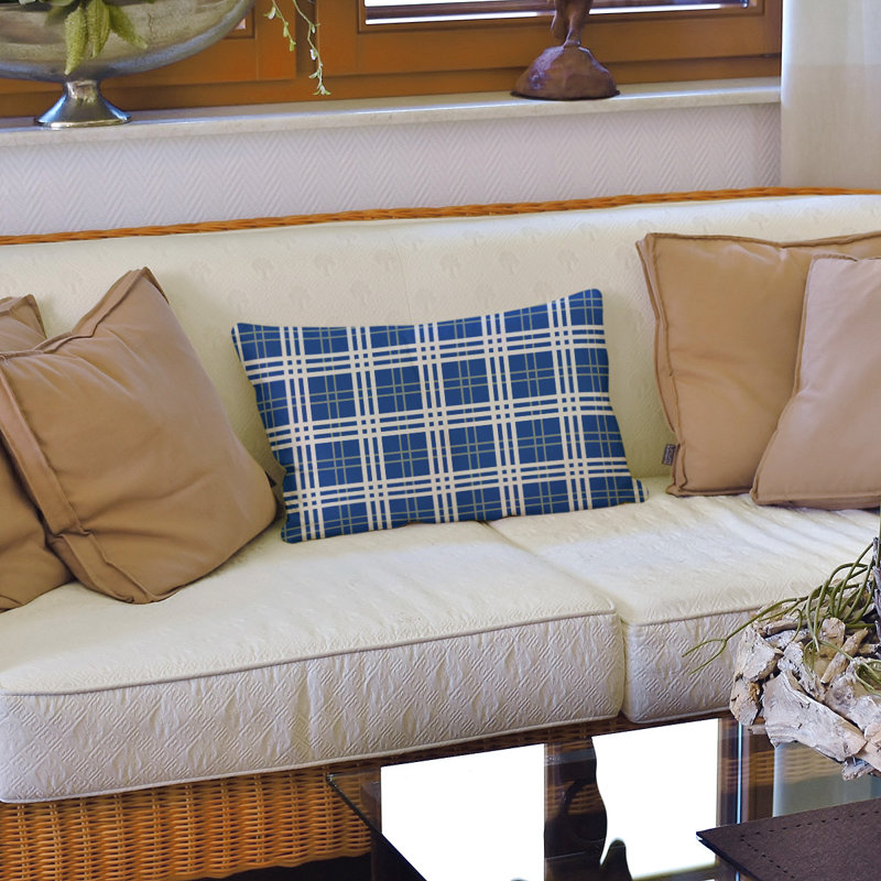 Housse de coussin et insert rectangulaires Luxury, Bleu royal / argent vert / blanc, Polyester filé