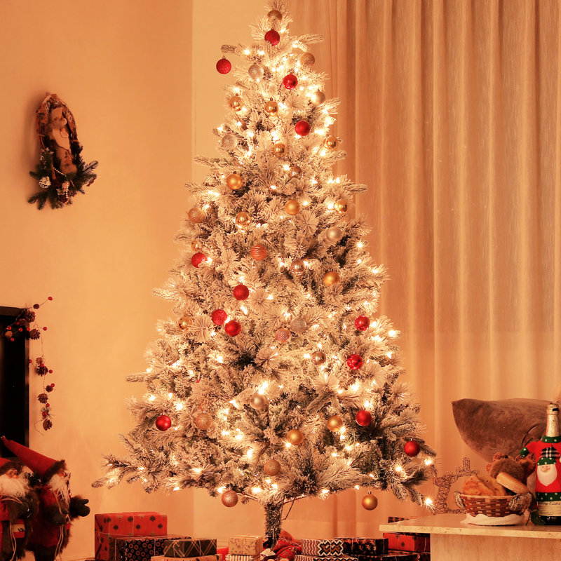 Arbre de Noël artificiel 7,5 pi avec 500 lumières, flocon de neige, 1530 pointes, assemblage enneigé facile