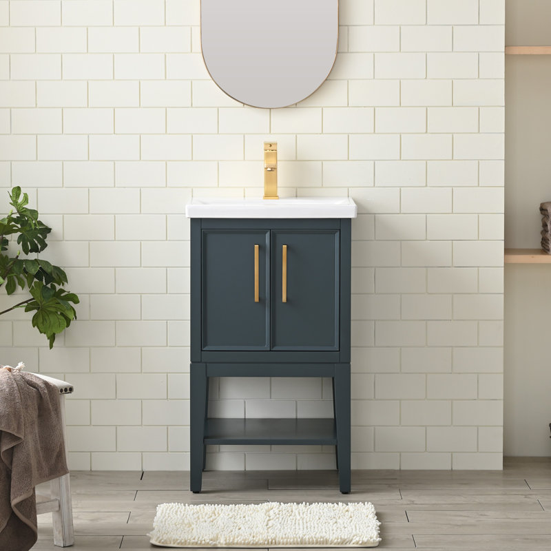 Meuble-lavabo simple 20 po avec plateau en céramique Cheriton, Bleu rétro