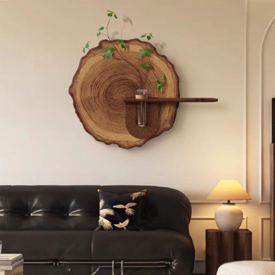 Étagère murale rustique en forme d'anneau avec vase en verre, présentoir flottant en bois Boho moderne pour le salon, la chambre à coucher, le vestibule, décoration murale en bois naturel avec pot de fleurs