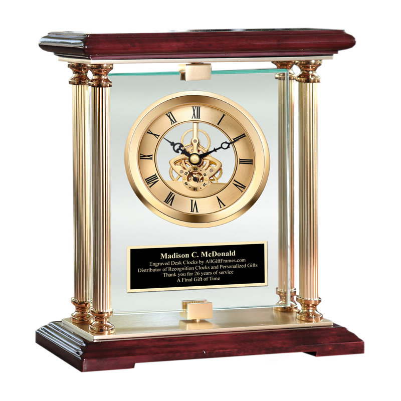 Analog Cherry Solid Wood Quartz Movement / Crystal Tabletop Clock in Gold, Yes