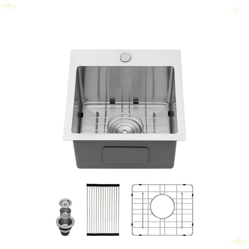 Évier de cuisine en acier inoxydable à montage sur plan - éviers encastrables de 15 po de calibre 16 15 x 15 x 9 po