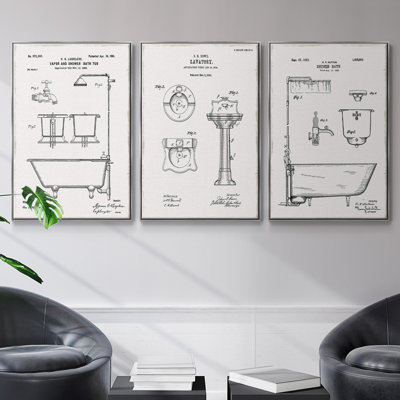 " Vintage Bath I " 3 - Pieces