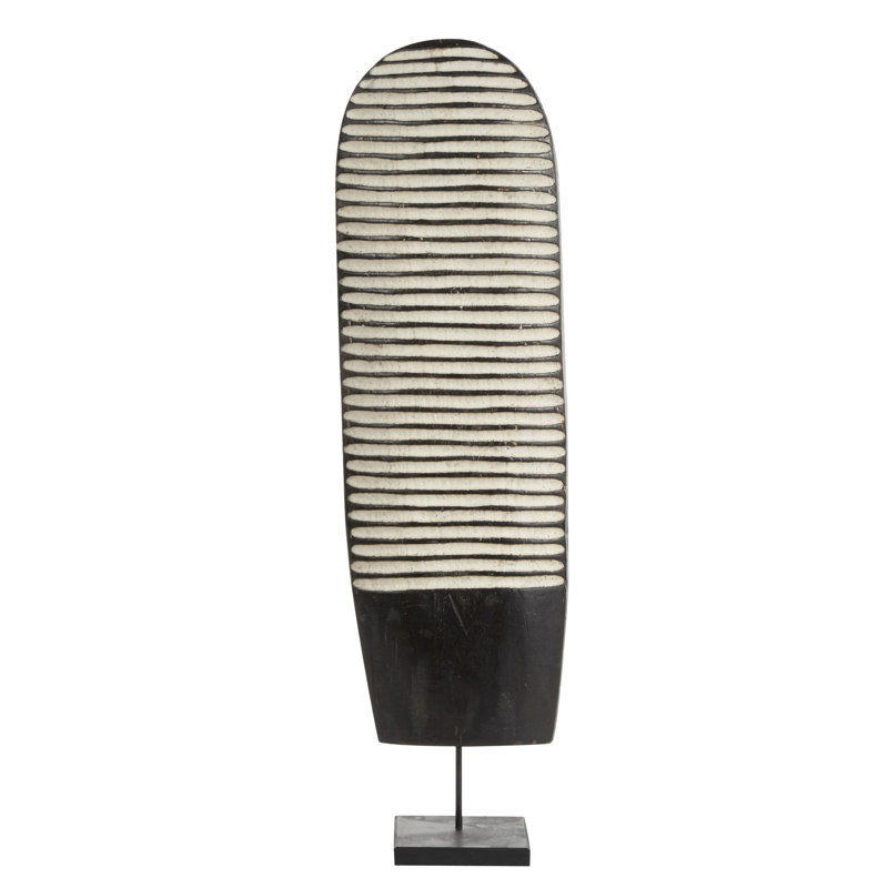 Black/White Oval Baobab Tikar Shield on Stand Sculpture