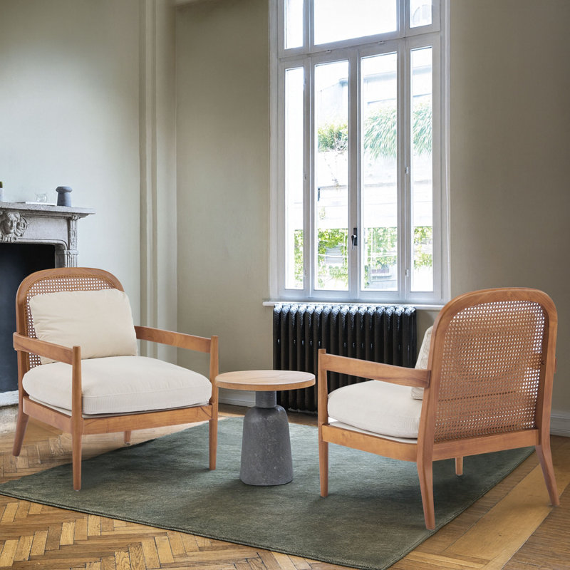 Ensemble de 2 chaises de salon confortables Chaises de lecture Chaises d'appoint, Noyer, Rayures beiges