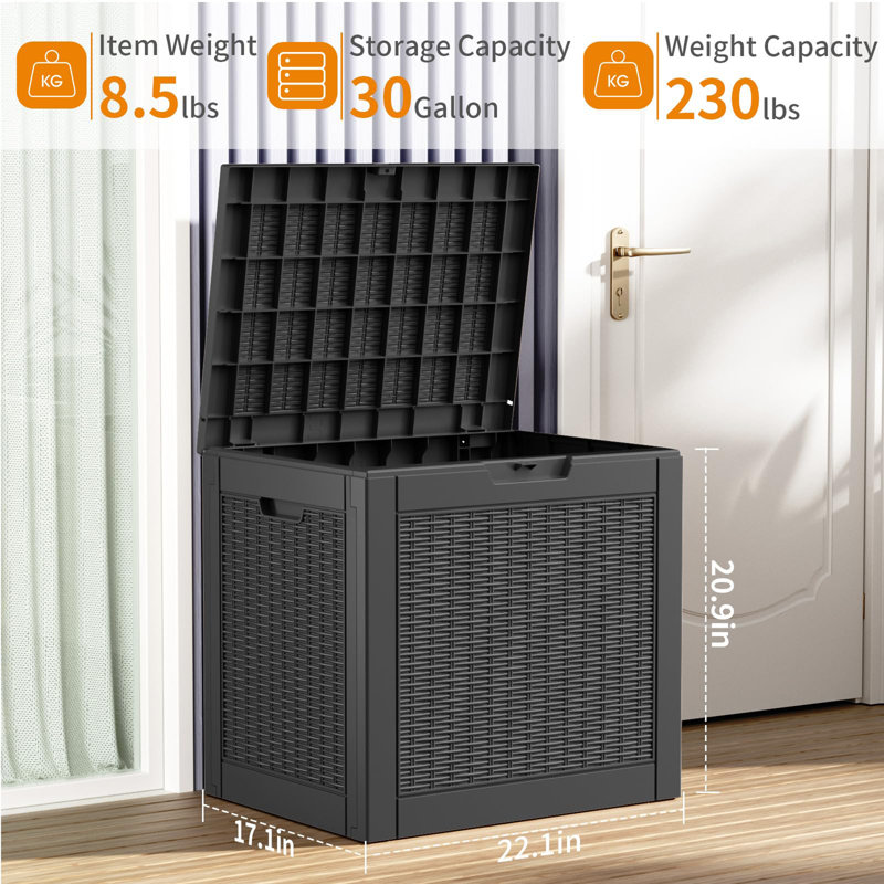 Black Lockable Resin Wicker Deck Box for Outdoor Storage