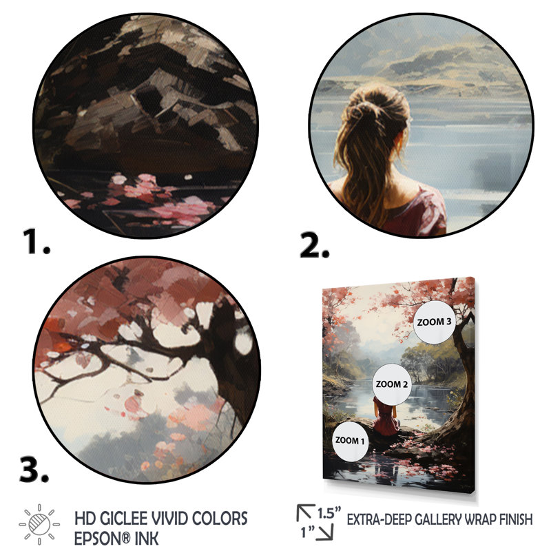"Pink Brown Meditation Serenity In Nature", reproduction d'art sur toile, H 44 po x l 34 po x P 1,5 po, Cadre flottant noir