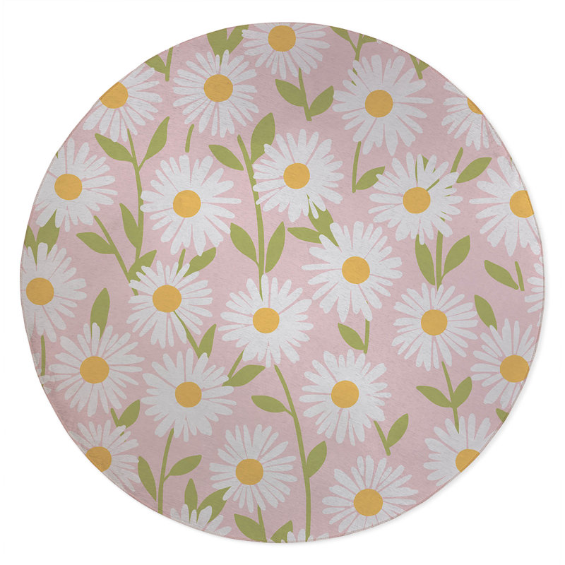 Sweet Daisy Decorative Outdoor Rug, Round 5', Pink