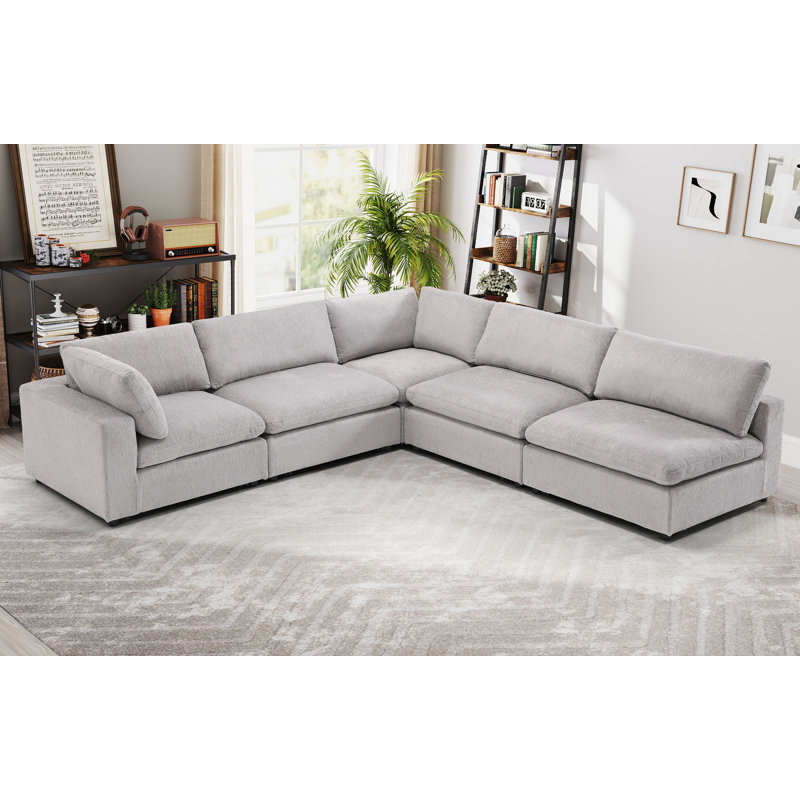 Canapé modulaire rembourré 5 pièces Nuccio, Gris clair