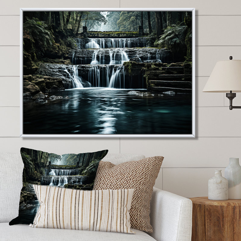 Waterfall Eternal Cascade I On Canvas Print, 12" H x 20" W x 1" D, White Floater Framed