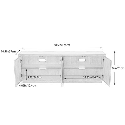 68.5" Mid-Century TV Stand - 4-Door Fluted Storage with Cable Management, Fits up to 75" TV