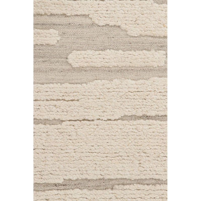 Wool Abstract Area Rug in White, Rectangle 5' x 7'