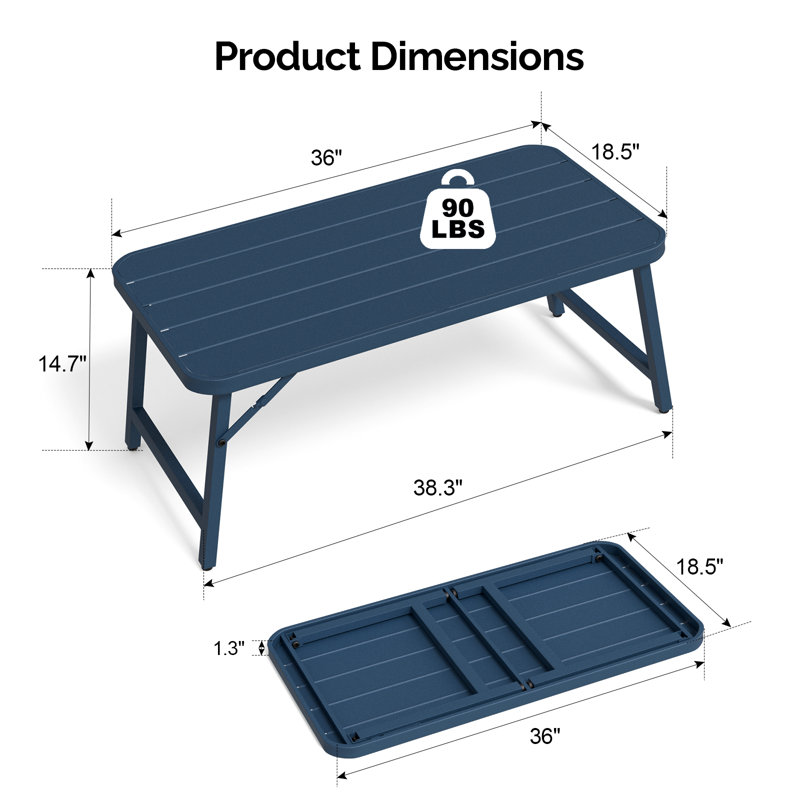 Table d'appoint d'extérieur pliable et rectangulaire, Bleu