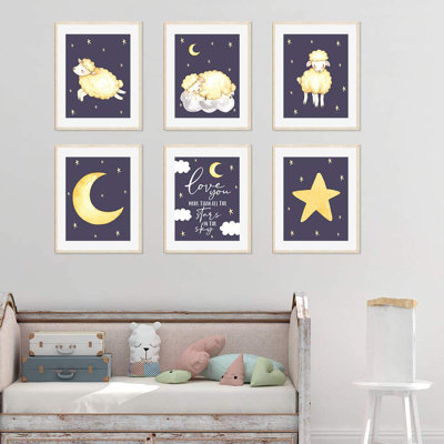 Les moutons, la lune, les étoiles et l’amour vous retrouvent plus que tous les étoiles, ensemble de 6 pièces imprimées sur papier Daysi