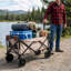 Chariot de camping pliable tout-en-un Scendor avec banquette, poches de rangement et attache pour chien, beige / brun