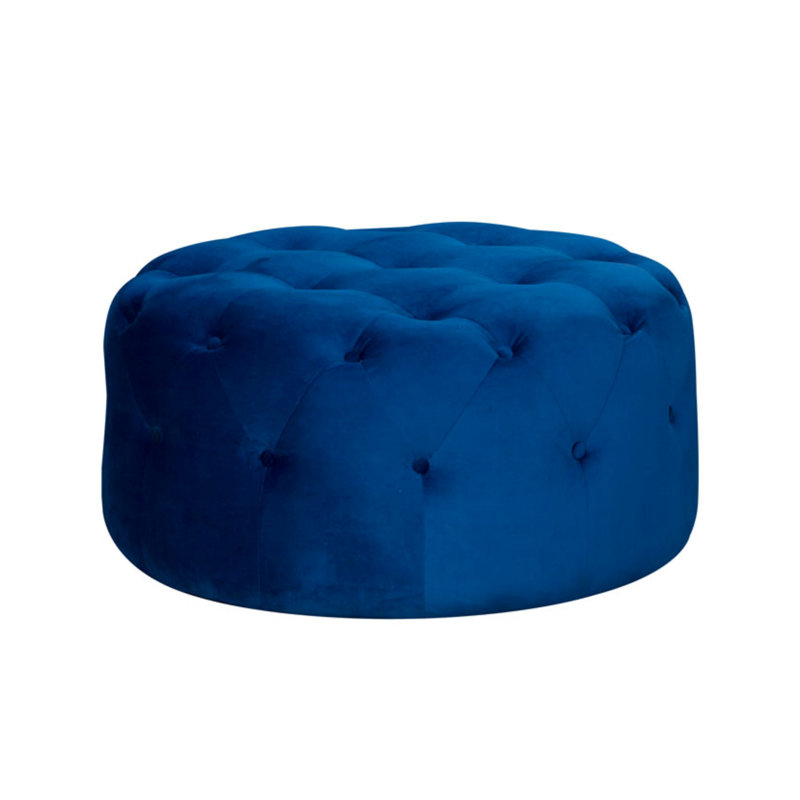 Wendell 94cm Wide Tufted Round Solid Colour Cocktail Ottoman, Navy blue