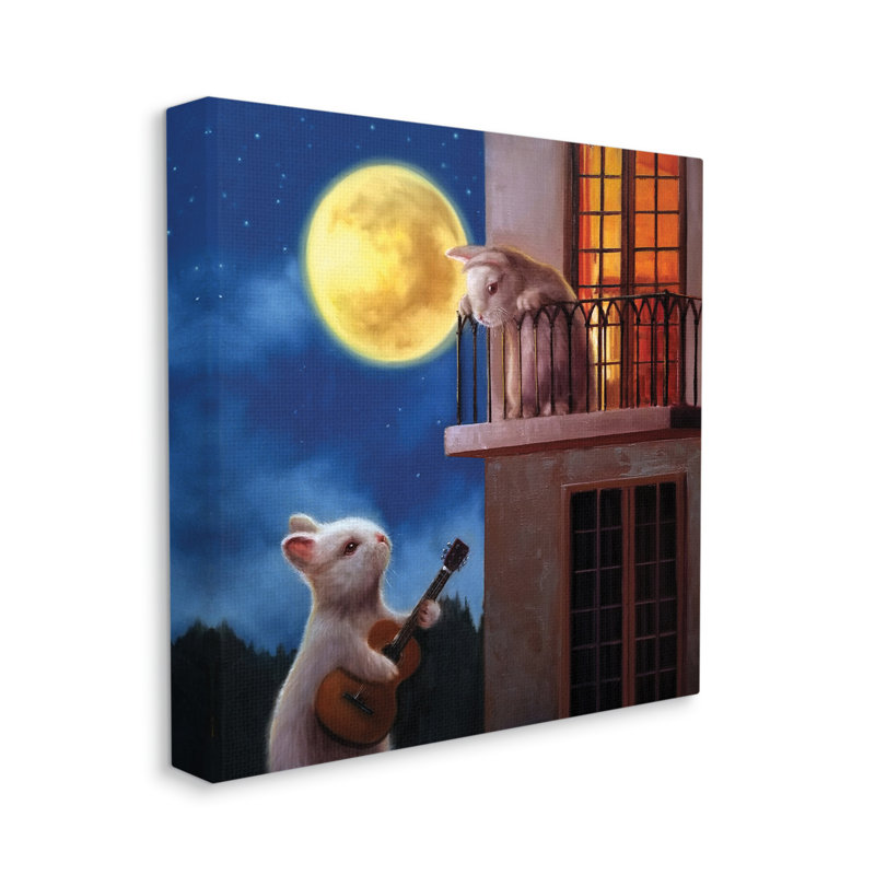 Lapin «Serenading Bunny on balcon Night Sky» par Lucia Heffernan - impression, Toile tendue, H 17 po x l 17 po x P 1,5 po