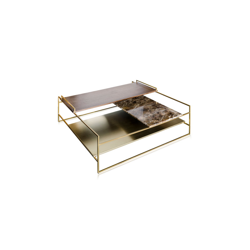 Marble Coffee Table, 16" H x 39" L x 39" W, Gold