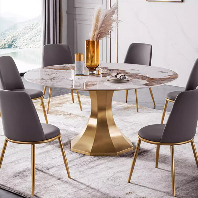 Koball Round Metal Base Dining Table, 29.53"H x 59.06"L x 59.06" W