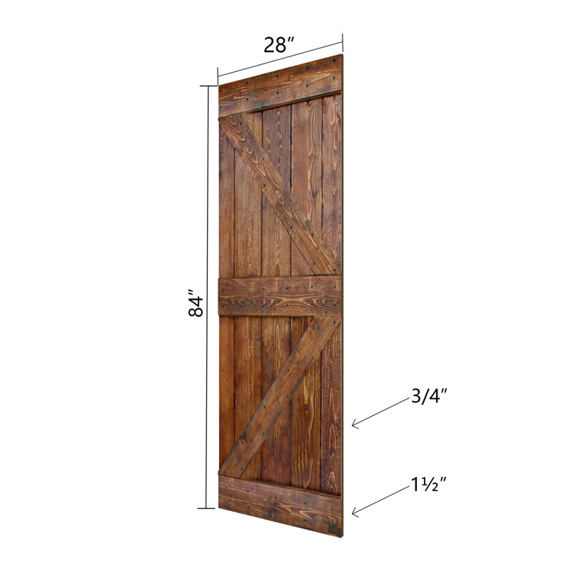 Panneau de bois massif peint avec trousse de quincaillerie d'installation, 28 po x 84 po x 1,5 po, Noyer classique