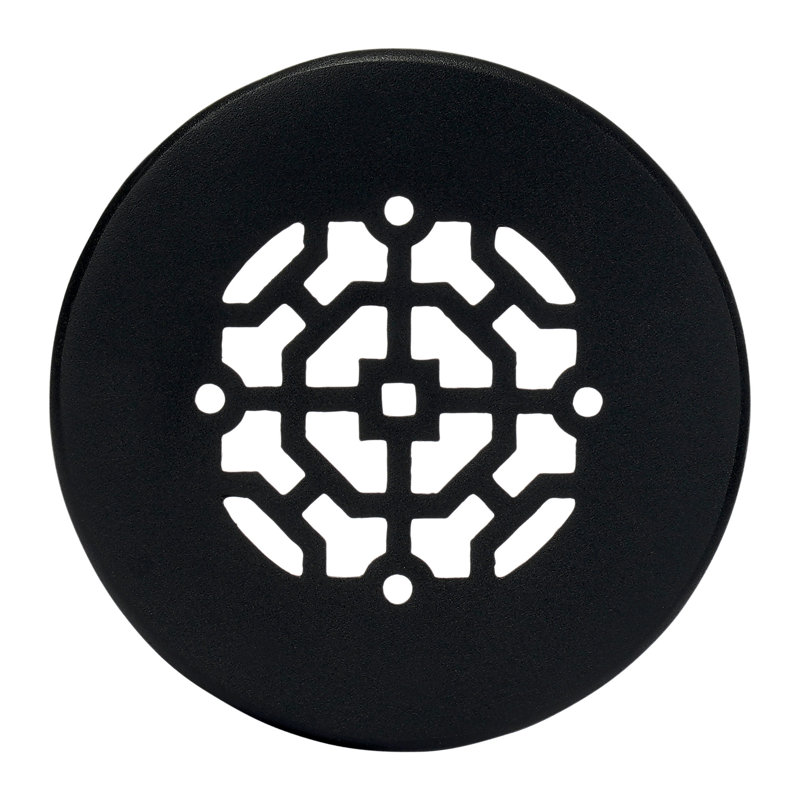 Grille ronde en fonte d'aluminium de 4 po Achtek (5-1 / 2 po au total) thermolaquée pour plancher, Noir, noir, noir, noir