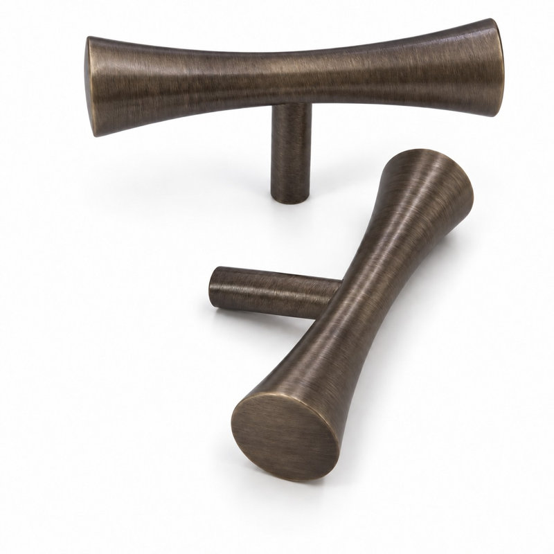 Hourglass-Shaped Mid-Century Cabinet And Drawer T-Bar Pull, Brass