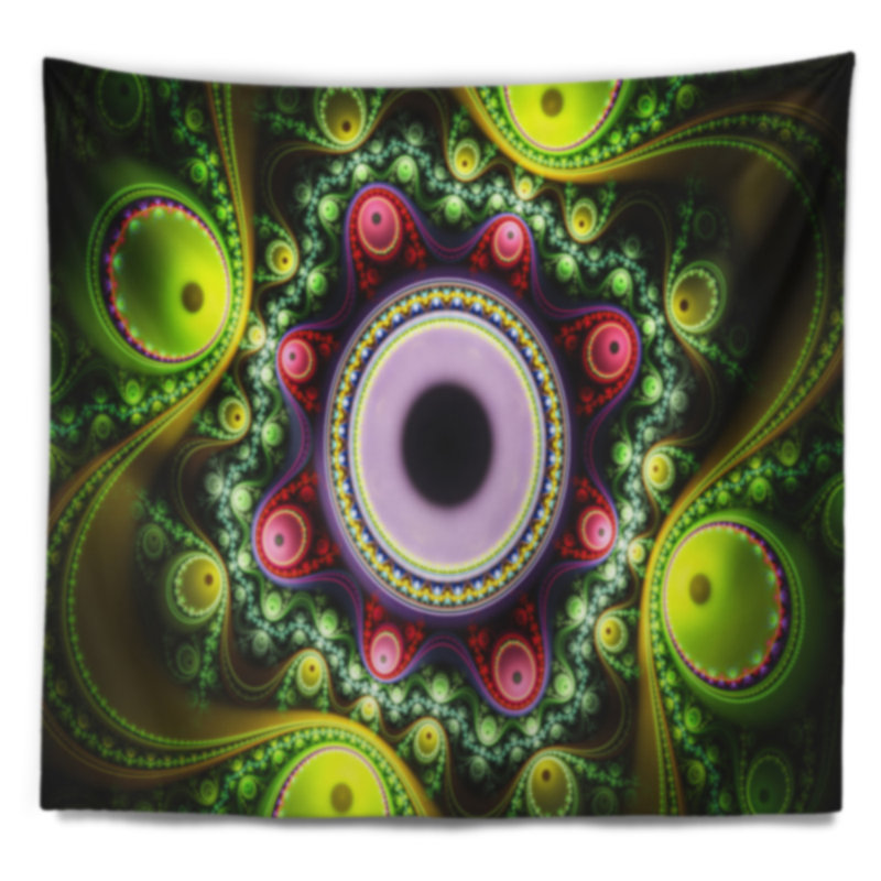 Motif abstrait vert sur noir avec cercles tapisserie, H 50 po x l 60 po