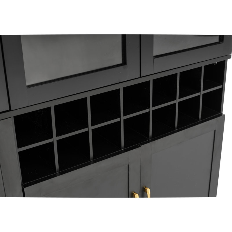 Meuble-bar à vin moderne de 180 cm de haut avec portes vitrées et casier à bouteilles amovible, meuble bar à café, Noir