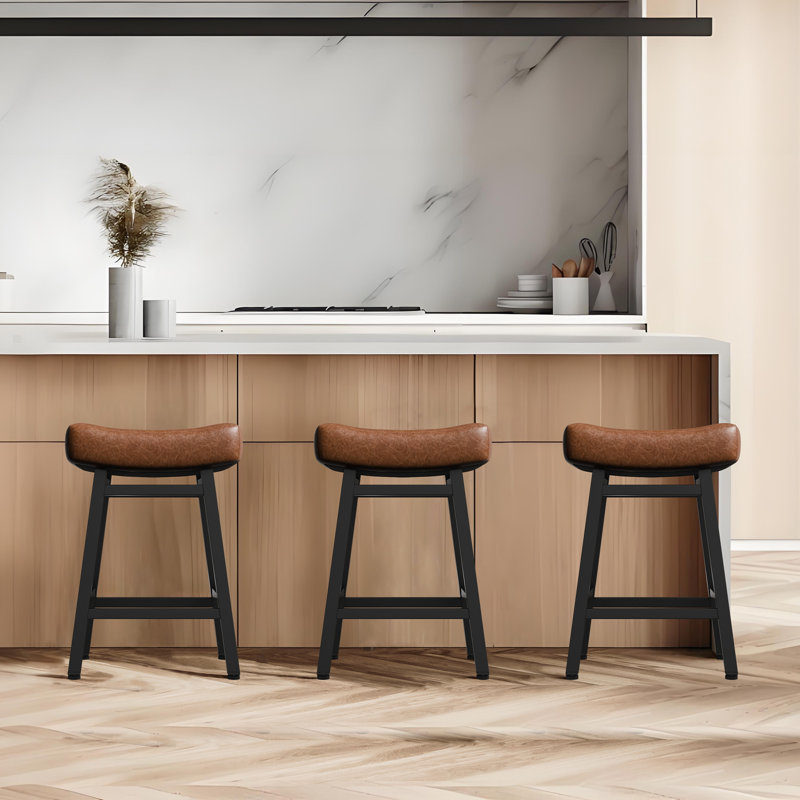 Counter Height Bar Stools Set Of 6 For Kitchen Counter Farmhouse Modern Barstools With Faux Leather Upholstered Backless Seat And Metal Legs 24 Inch Bar Chairs