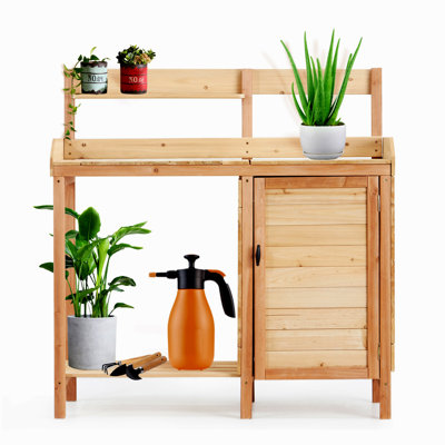 Outdoor Wooden Potting Bench Table With Sink